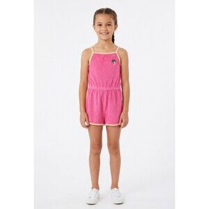 Tucker & Tate Girls Bright Pink Terrycloth Beach Pool Romper Size 6 Palm Tree